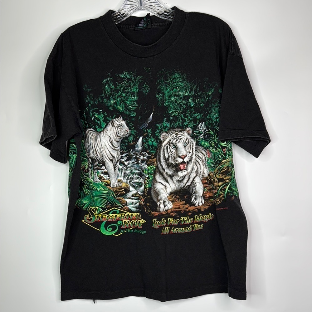 Vintage Siegfried & Roy Mirage Habitat Animal Print AOP Tiger Tshirt Size Large